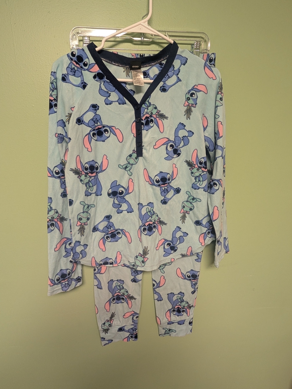 Disney Light Blue Stitch Pajama Set with Pink Accents